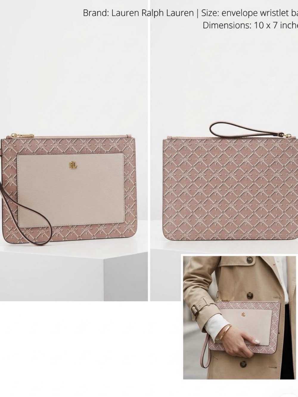 Lauren Ralph Lauren Envelope Wristlet Pink & White